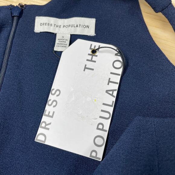 Dress The Population NWT Iris Slit Crepe Gown Size S Midnight Blue Sleeveless - Picture 6 of 12